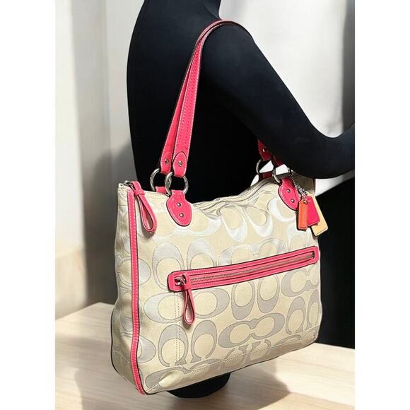 Coach 22455 Hallie East West Metallic Signature Tote Bag & Wristlet - Picture 9 of 13